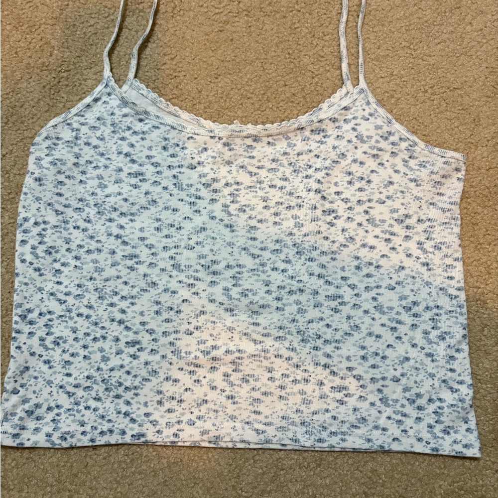 Brandy Melville Blue and White Fitted Crop Camisole